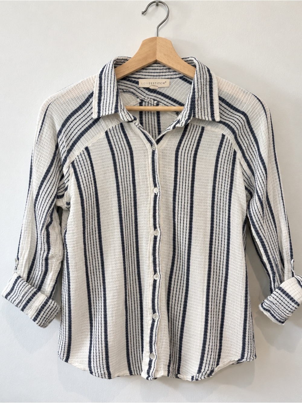 LOVESTITCH STRIPED WAFFLE BUTTON DOWN